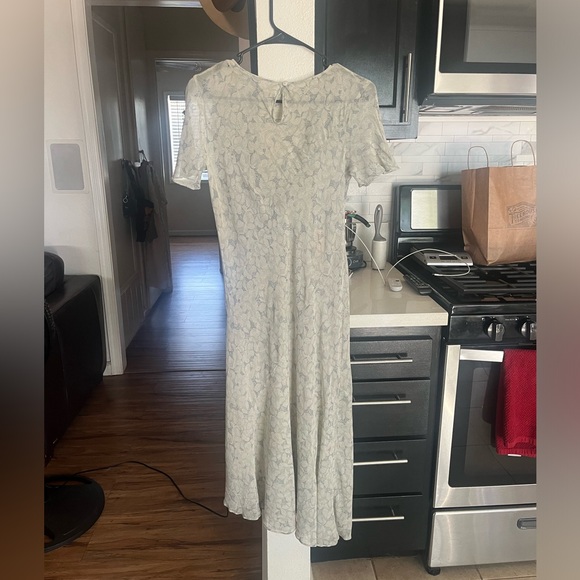 Vintage Sheer Maxi Dress Cottage Floral Green Small Sundress Short Sleeve - Picture 2 of 12